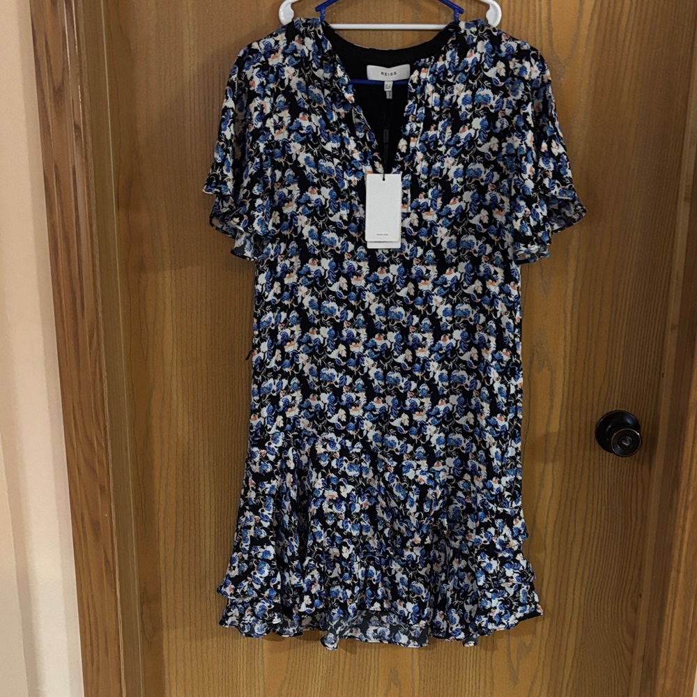 Reiss Blue and White Floral Midi Dress
